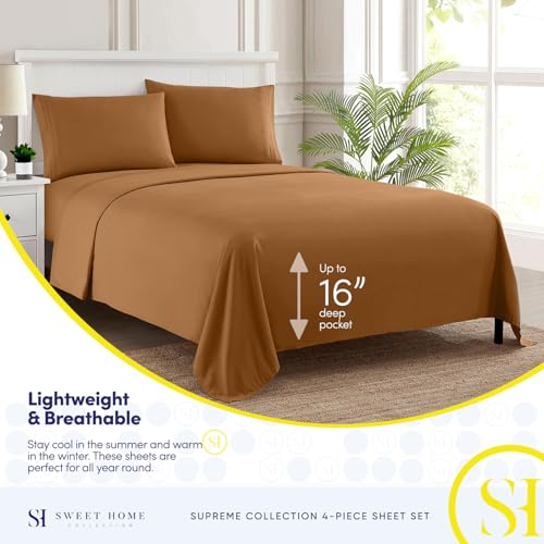 King Size Sheets - Breathable Luxury Bed Sheets with Full Elastic & Secure Corner Straps Built In - 1800 Supreme Collection Extra Soft Deep Pocket Bedding Set, Sheet Set, King, Mocha