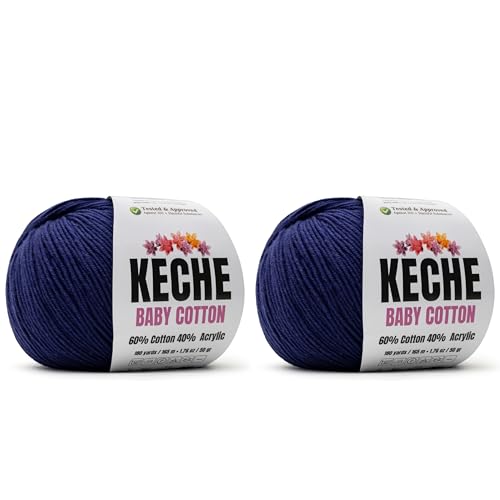Image of Keche Baby Cotton, 60% Cotton 40% Acrylic Yarn, Soft Cotton Yarn for Crochet and Knitting, Amigurumi Yarn 4 Skeins /Balls [1.76 Oz (50g) / 180 Yrds (165m)] x 2 Navy Blue