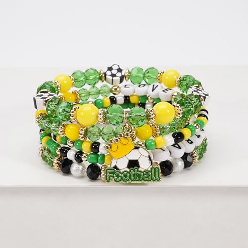 Image of Football Baseball Soccer Beaded Bracelets for Women Stackable Game Day Sports Theme Bracelet