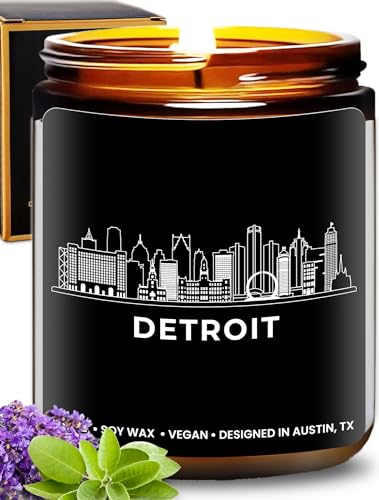 Detroit Candle, Thoughtful Detroit Themed Gifts for Men & Women, Unique Skyline and City Souvenirs Ideas for Her, Best Sentimental Gifts for Moving Away, Ideal for Birthday, Christmas, Gift-Ready