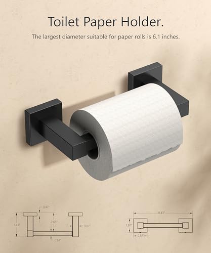 Image of FORIOUS Toilet Paper Holder Wall Mount, Stainless Steel Rustproof Double Post Pivoting Tissue Roll Holder for Bathroom, Commercial Toilet Paper Dispenser (Matte Black, Square 2 Pack)
