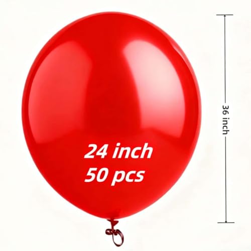 Image of 50 Pack Red Balloons 24 Inch Red Latex Party Balloon for Wedding, Birthday, Baby Shower and More