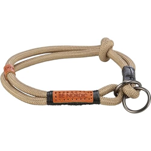 TRIXIE Zug-Stopp Hundehalsband BE Nordic M Sand/schwarz – bequemes Hundehalsband für mittelgroße Hunde mit Zugbegrenzung - robust & elegant – 17274