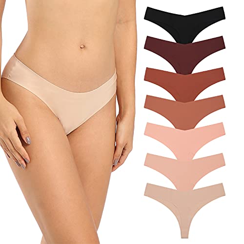 SHARICCA Women No Show Seamless Underwear Thong Invisible Soft Panties Multi Pack Small (7 Pack) Daily Beige