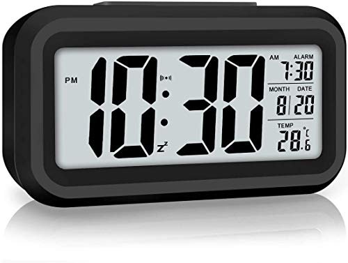Réveil Électronique LED Réveil Matin Alimenté par USB Réveil Numérique Opération Facile Snooze 12/ 24H (Noir) Cover