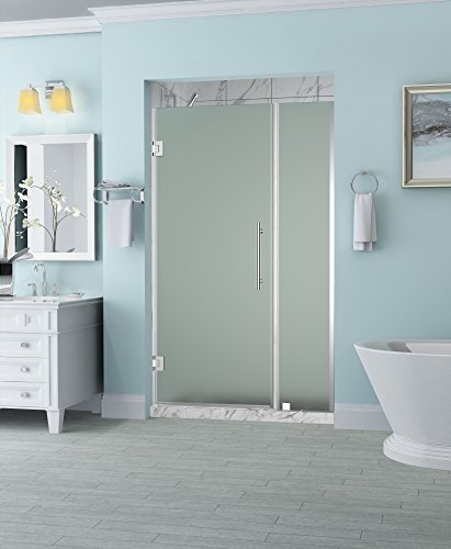 Aston SDR965F-CH-4636-10 Belmore 45.25" to 46.25" x 72" Frameless Hinged Alcove Shower Door in Frosted Glass, Polished Chrome #1