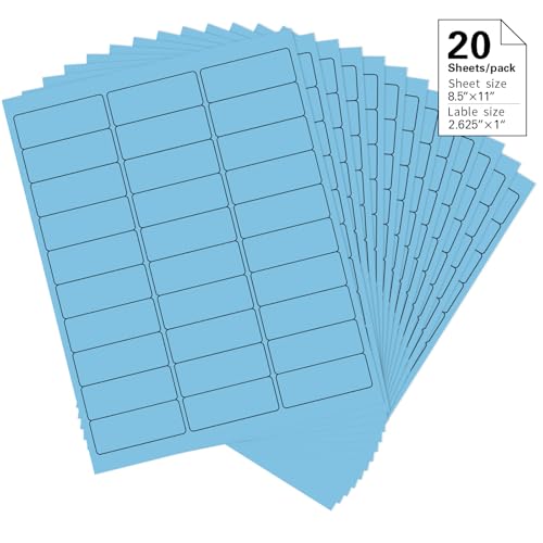1" x 2-5/8" Colored Address Labels, 600 Bright Lake Blue Label Stickers- Laser/Ink Jet Printer Mailing Labels, 8.5"x11" 20 per Sheet