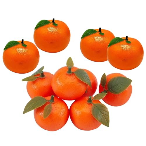 Hayaww 10 Piezas Naranjas de Fruta Mandarina Artificiales realistas Naranjas Artificiales pequeñas plástico Falsas Naranjas Artificiales Decorativas realistas Frutas con Hoja para hogar Cocina (B)