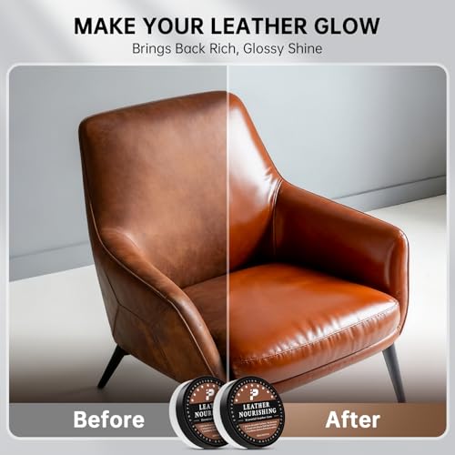 Leather Conditioner - 2 Pack Deep Conditioning Care for Car Interior, Seats & Steering Wheel, Moisturizes & Protects Couch, Purses, Boots, Shoes & Furniture - Natural Plant-Based, Family & Pet Safe