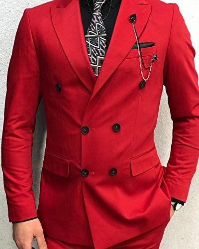 GATMSTZ Men Stylish Peak Lapel 2 Piece Suit Double Breasted Wedding Party Tuxedo2