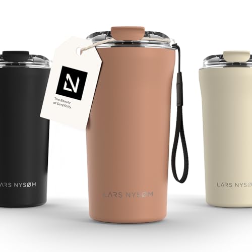 Image of LARS NYSOM Thermo Coffee Mug to go with Strap 17oz | Travel Mug 0.5 Liter with Insulation | Leak Proof Stainless Steel Thermal Tumbler for Coffee and Tea to Go (Blush Rose, 17oz)