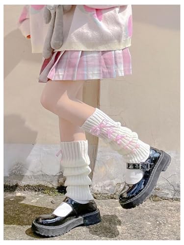 Image of SHENHE Women's Cute Knitted Lolita Bow Leg Warmers Stacked Kawaii Party Dance Socks Pink One-Size