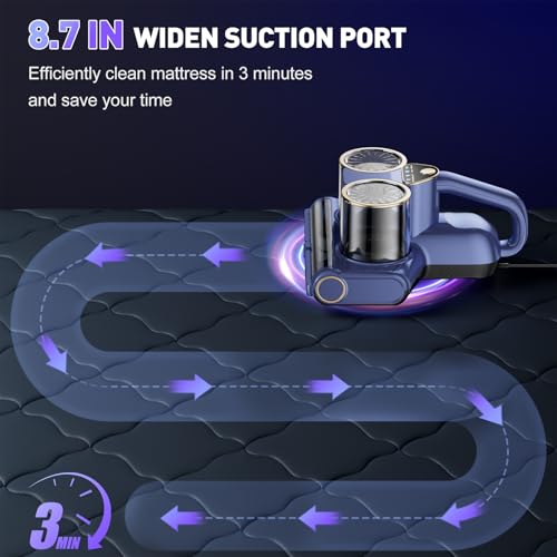 Image of Mattress Vacuum Cleaner, 16kPa Bed Vacuum Cleaner with 253.7nm UV-C Light, Ultrasonic & 140℉ Heating, Dual Cup & Widen Suction Port Handheld Vacuums for Bed, Sofa, Couch, Crib (500W, Corded)