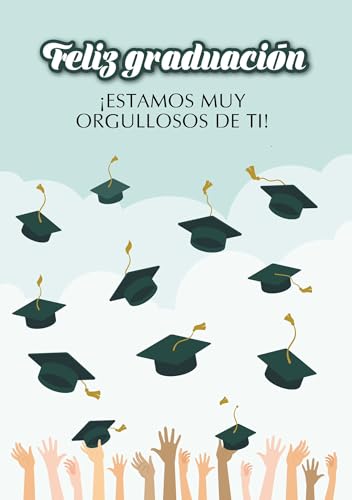 Antracita Tarjeta de Felicitación de Graduación en Español, Diseño de Birretes, 15x23 cm, con Sobre para graduado