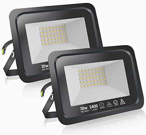 EXTRASTAR 30W LED Floodlight Outdoor, 2400LM Super Bright LED Security Lights, IP65 Waterproof Flood Light Wall Lights for Garden, Garage, Warehouse, Backyard and More - 3000K Warm White, 2 Pack
