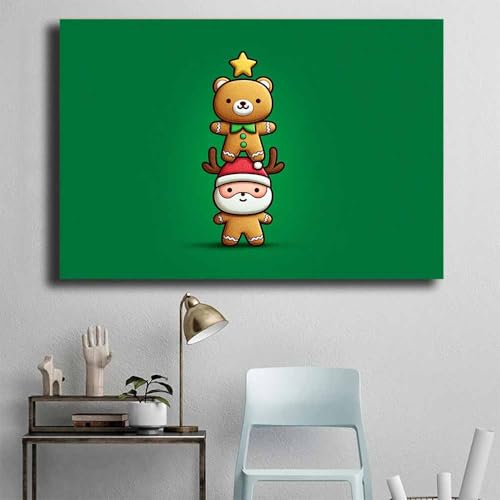 Décoration Murale de Noël sur Toile Verte avec Cadre pour Salon