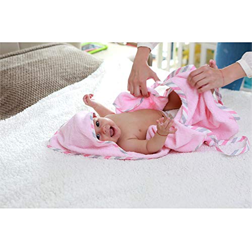 Image of Topwon Apron Baby Bath Towel Fleece Baby Washcloth with Bathing Glove Super Water Absorption (Pink)