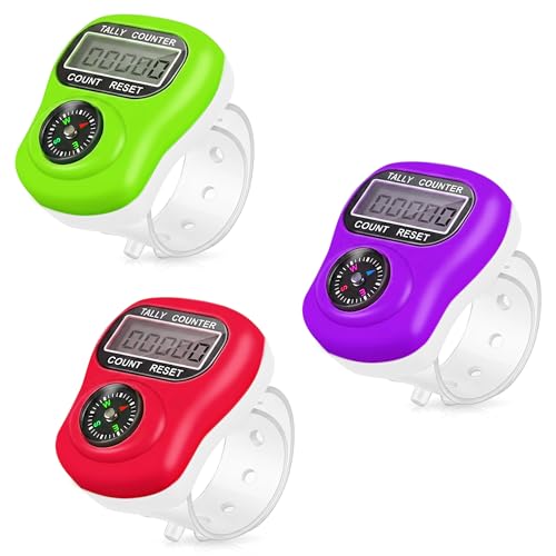 Image of GLUN Pack of 3 Prayer Counter with Navigation Compass, 5-Digit Counting LCD Display Device, Finger Counter for Prayer & Various Counting Use