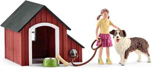 SCHLEICH Farm World | Hundehütte 42376 | Set inkl. Hütte, Mädchen Figur & Zubehör | tolles Geschenk für Jungen und Mädchen | Bauernhof Spielzeug ab 3 Jahre | 11 Teile | exklusiv bei Amazon