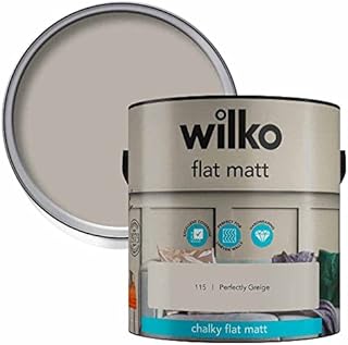 wilko Flat Matt Perf Greige Emulsion Paint, Flat Matt Finish Emulsion Paint, Hardwearing Emulsion Paint, 2.5L