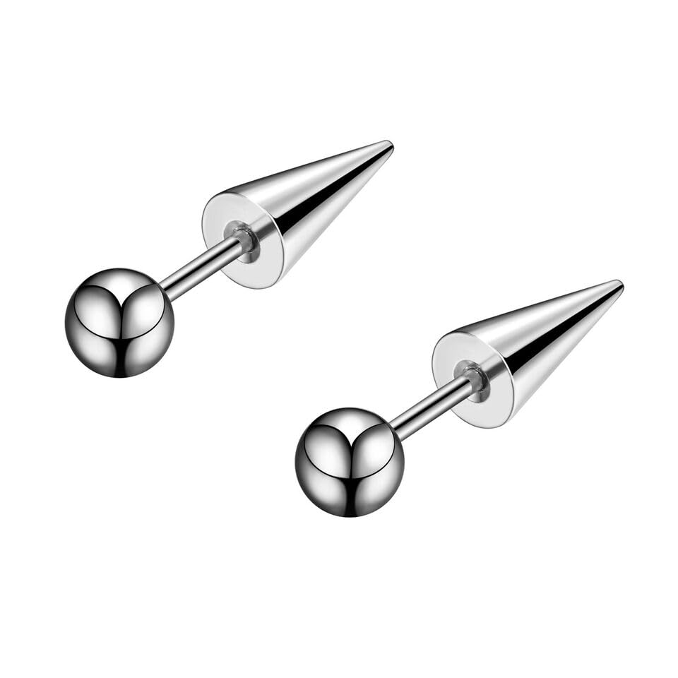 1 Pair Surgical Stainless Steel Spike Unisex Stud Earrings- Septum Lip Rings Cartilage Tragus Helix Piercing for Women Men