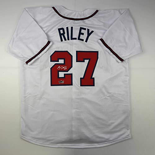 Facsimile Autographed Austin Riley Atlanta White Reprint Laser Auto Baseball Jersey Size Men's XL