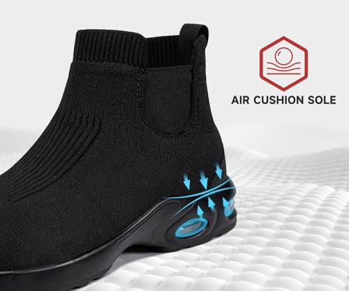 Image of LARNMERN Steel Toe Shoes for Men Women Waterproof Work Boots Non Slip Safety Sneakers Slip On Industrial Air Cushion Chelsea Boots(12 Men, Black)