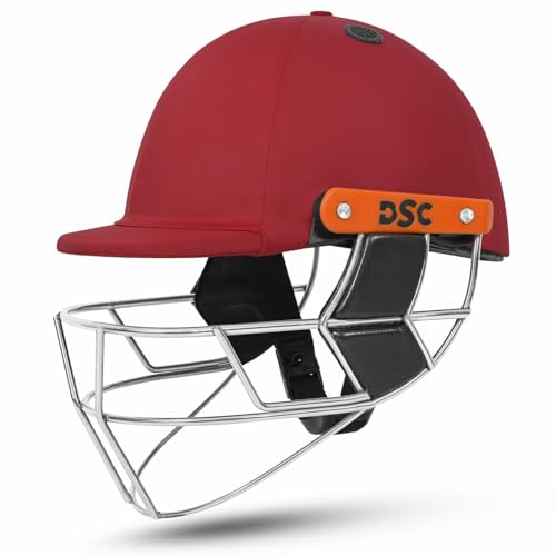 Image of DSC Empra Titanium BSI Approved Professional Cricket Helmet | BS7928 Certified Pro-Standard Hard Ball Helmet with Ultra-Light Titanium Grill & Advanced Shock Absorption | Color: Red | Size: L