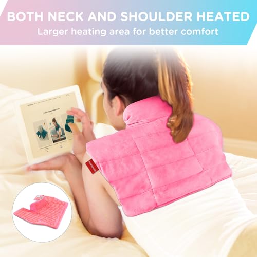 Image of Comfytemp Heating Pad for Neck and Shoulders and Back, 2.6lb Weighted Electric Heating Pads, Large Heated Wrap, 9 Heat Settings & 11 Timer, Valentines Birthday Gifts for Women Men Mom Dad, Pink