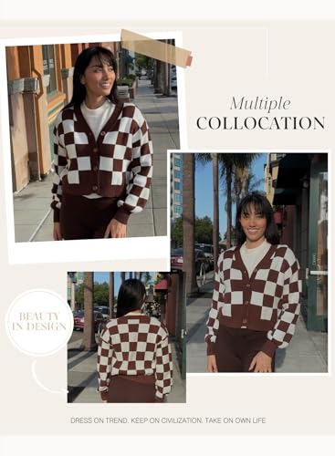 Image of Dokotoo Womens Cardigans Soft Long Sleeve Cable Knit Plaid Cropped Sweaters