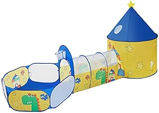 SONGMICS 3-in-1 Kids Play Tent, Tunnel, Ball Pit Playground, for Boys, Girls and Toddlers, Children's Pop-Up Rocket Tent, Indoor or Outdoor Use, Gift Idea, Birthday Party, Yellow and Blue LPT702Y01