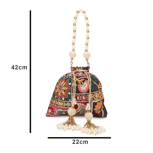 Image of LONGING TO BUY Indian Ethnic Pearls & Sequence Potli Bag for Women, Wedding Potli Bag and For Ethnic Wear
