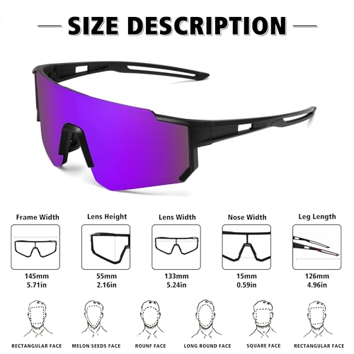 STORYCOAST Sports Running Sunglasses for Men Women Cycling Driving Fishing Bike Sunglasses Polarized UV400 Protection 2Pack Black/Gray+ Black/Purple