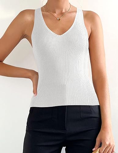 ZESICA Womens Ribbed Tank Tops Summer Sleeveless V Neck Shirts Casual Sexy Slim Fitted Basic Knit Tees3