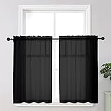 Simplebrand Black Short Sheer Kitchen Curtains 36 inch Length Tier Curtains Rod Pocket Sheers Cafe C