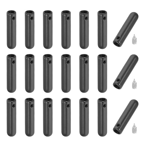 PATIKIL 24Pcs Shoelace Tips with Screw, Alloy 25mm Aglets Shoes Lace Cords End Tip Cap Replacement for DIY Clothes Strings, Black