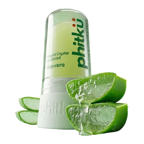 Phitku Crystal Roll On with Aloe Vera | Natural Alum | Brightens Dark Underarms, Kills Bacteria | Fragrance-Free & Alcohol Free | Men & Women | 100g