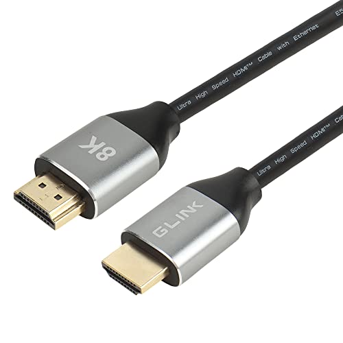 Image of GLINK GL-402 Certified 8K eARC HDMI CABLE 2.1V 2Mtrs. 48Gbps 8K@60Hz, 4K@120Hz, 3D, HDCP 2.2 2.3, Dolby, Compatible PS5, Xbox, QLED TV,Native 4K Projector|Gold Plated Metal Connector (2M /6.56FT)