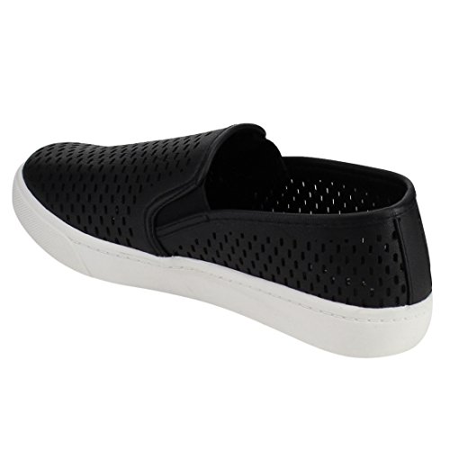 Soda Alpaca-S Women's Causal Slip On White Sole Round Toe Boat Sneaker Shoes,Black,8.5 #TOP4