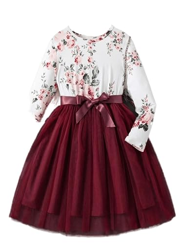 Image of TAGAS Toddler Girls Flower Print Long Sleeve Dress || Flower Pattern Dress for Kids || Fit & Flare Dress || Long Sleeve Dress for Kids || Casual Dress (KD-96)