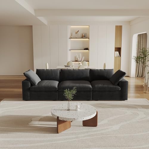 WJShome Cloud Modular Sectional Couch, 120.45" Convertible Couch - 3 Seater for Living Room, Minimalist Deep Sofa, Washable & Replaceable Sofa Covers (Black)