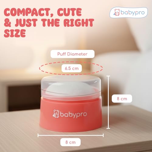 Image of BabyPro Baby Powder Puff with Storage Container for Newborn Kids, Pink | BPA Free, Safe for Skin, Anibacterial, Sweat-Absorbent, Easy Refill