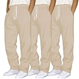 Cargo Pants for Men Mens Sweatpants with Pockets Pantalones De Trabajo para Hombre Mens 3 Pack Active Athletic Workout Joggers Sweatpants for Men Casual Loose Fit Sweat Pants (Beige,L)
