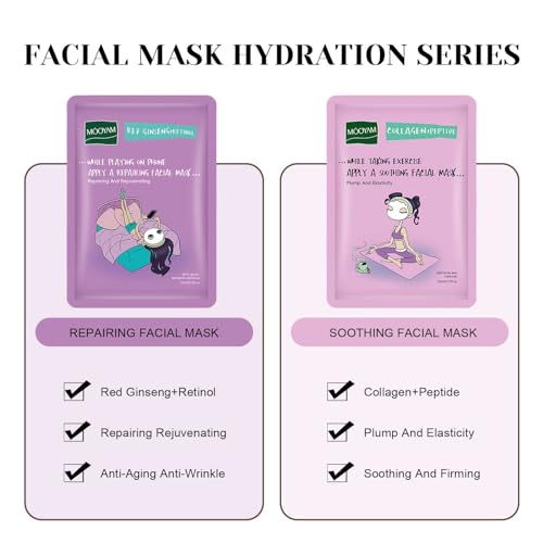 6Pcs Sheet Masks,Hydrating Face Mask Set for Teenage Girls,Face Mask Skincare,Moisturising and Firming Nourishing Face Masks - Soothing Sheet Face Mask - Image 5