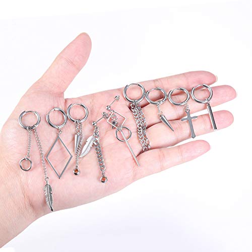 12 Pcs Dangle Cross Earrings For Men Surgical Steel Earrings Sets Dangling Chain Hypoallergenic Earrings Hoops #TOP5