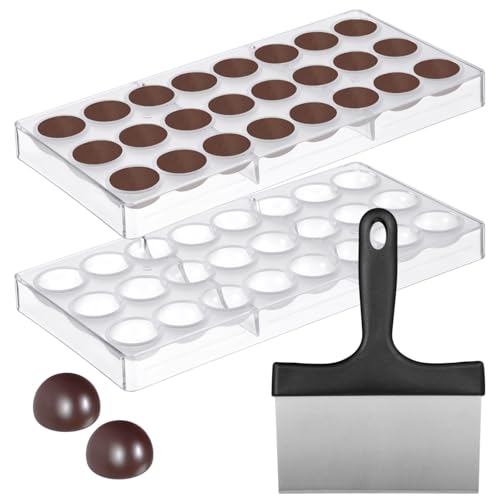 Polycarbonate Chocolate Molds Chocolate Candy Mold with Chocolate Scraper Half Ball Chocolate Making Molds for Smoothing Cheese Cream (A)