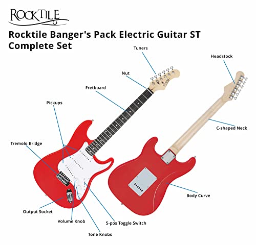 Rocktile Banger’s Pack Guitare electrique – Ensemble de Guitare électrique Rouge – Kit avec Ampli de 25 W, Housse… - Les Beatles, Paul McCartney, John Lennon, RIngo Starr, George Harrison Rocktile Banger's Pack Guitare electrique - Ensemble de Guitare électrique Rouge - Kit avec Ampli de 25 W, Housse… – Image 5