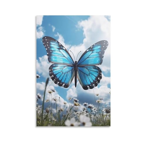 Toile papillon bleu pour salon et chambre décoration murale zen 60 x 90 cm