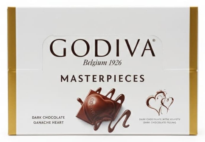 GODIVA Masterpieces Dark Chocolate Ganache Heart, From Belgium, Velvety Dark Chocolate Filling, Chocolate Gift Box Each 30g X 12 Count, By DECADENT FOODS-image-14
