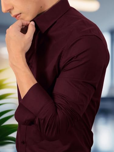Pinkmint Store Pinkmint Men's Maroon Long Sleeve Button Down Shirt - Image 6